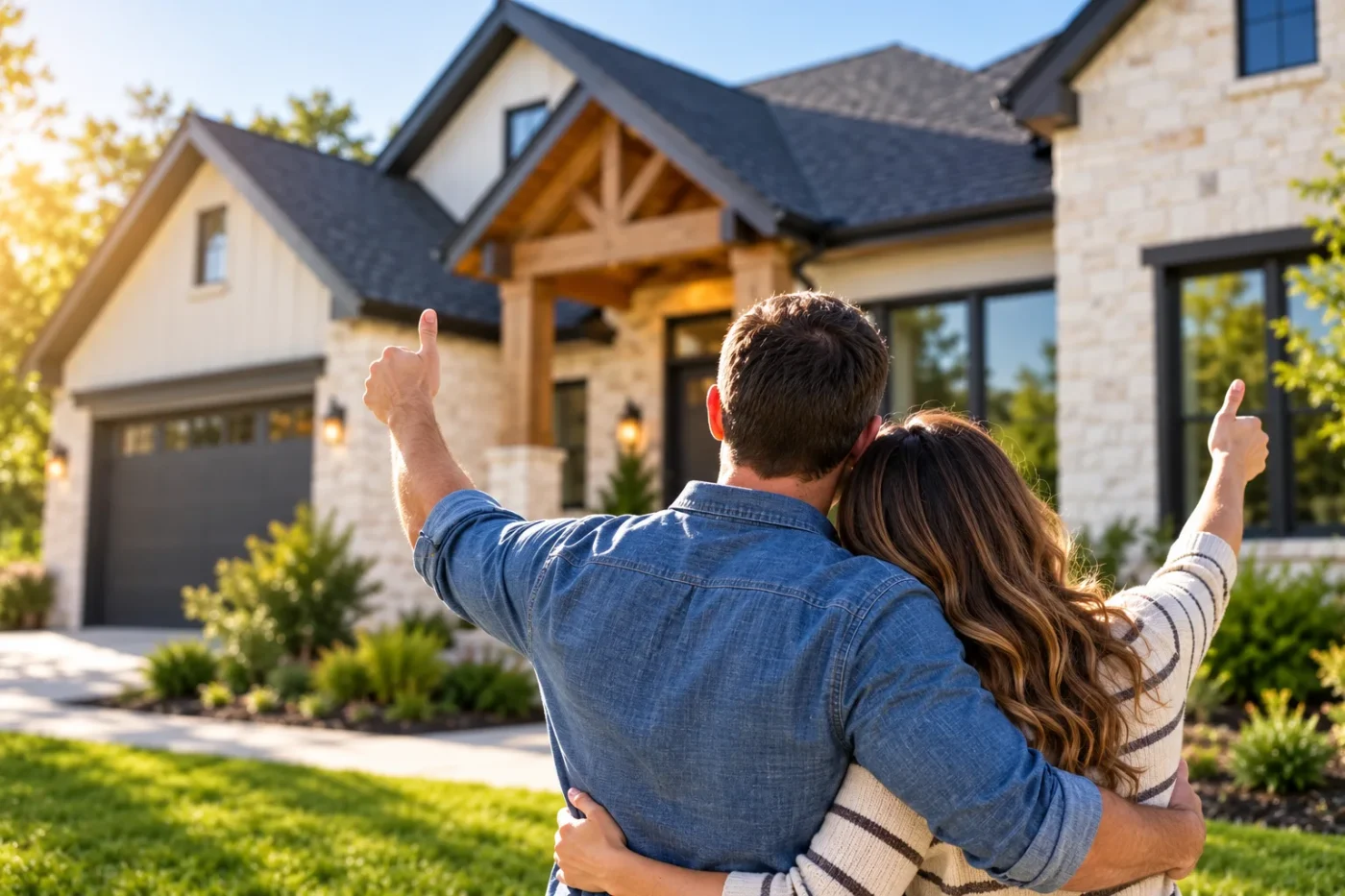 Happy Wolfpack Roofing & Exteriors Customers in Austin, TX Happy homeowners with their newly improved home by Wolfpack Roofing & Exteriors in Austin, TX
